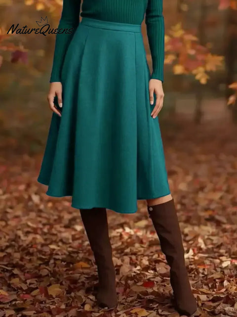 Women's Solid Color High-waisted Casual Loose A-line Skirt