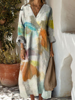 Women's Abstract Colors Pattern Art Print Casual Cotton Dress