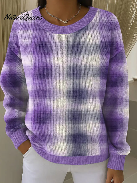 Women's Plaid Pattern Art Print Casual Sweater