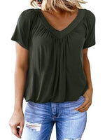 Women's Solid Color V-Neck Casual Cotton T-shirt