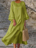 Elegant And Flowing Multi-layered Ruffle Satin Dress