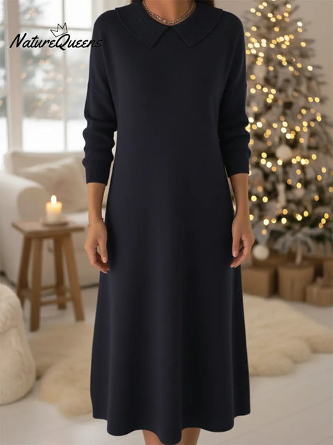 Retro Peter Pan Collar Knit Midi Dress