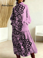 Women's Vintage Flower Pattern Art Print Casual Cotton Knitted Dress