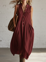 Casual Cozy Button-up Cotton Dress