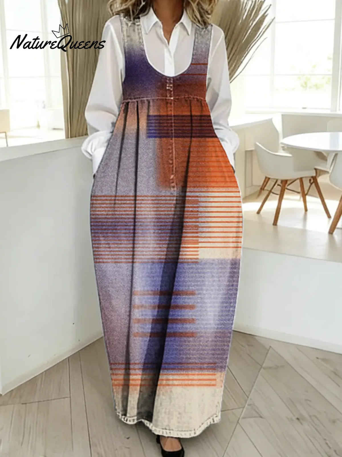 Women's Retro Geometry Art Print Casual Cotton Denim Dress