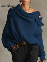 Women's Solid Color Off-the-shoulder Long-sleeved Casual Loose-fitting Knitted Sweater