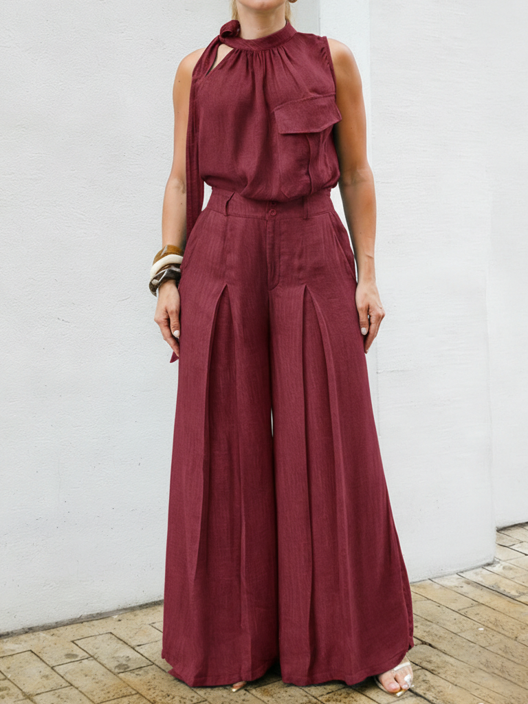 Elegant Halter Top And Wide-leg Pants Two-piece Set