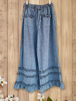 Cozy Ruffle Details Denim Straight-leg Pants