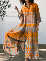 Women's Vintage Pattern Art Print Casual Cotton Jumpsuit