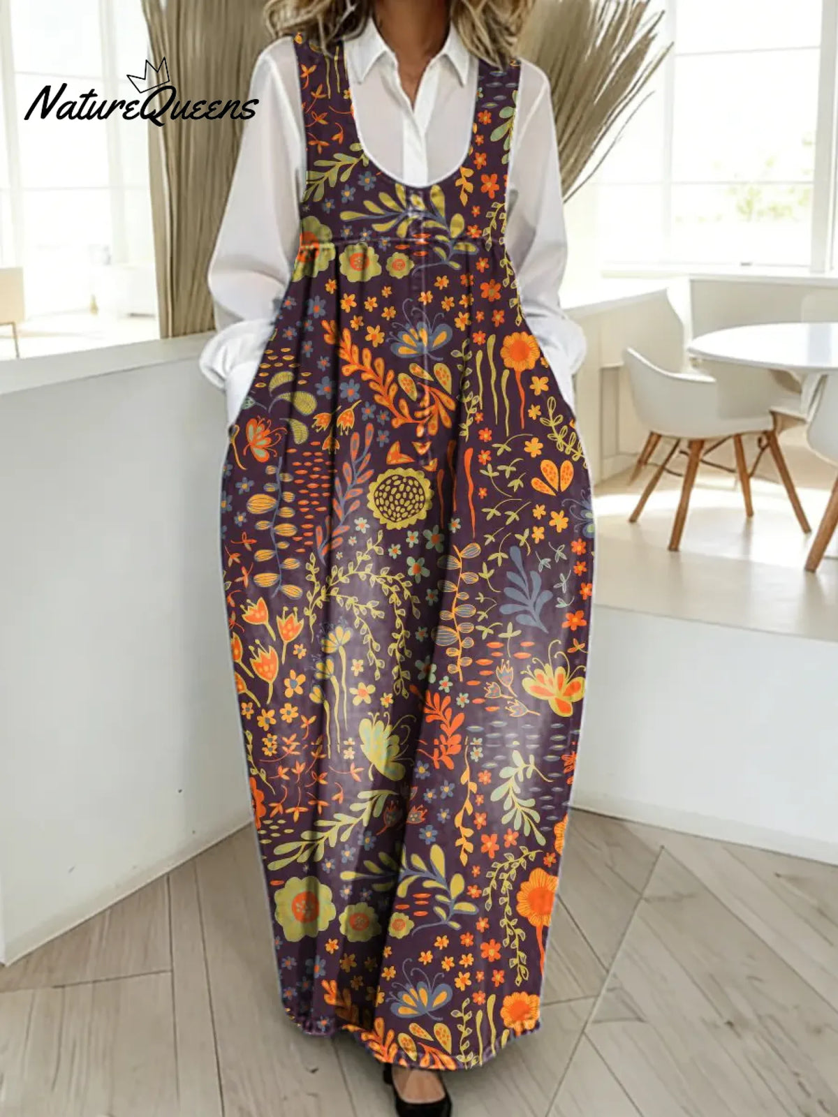 Women's Floral Pattern Art Print Casual Cotton Denim Dress