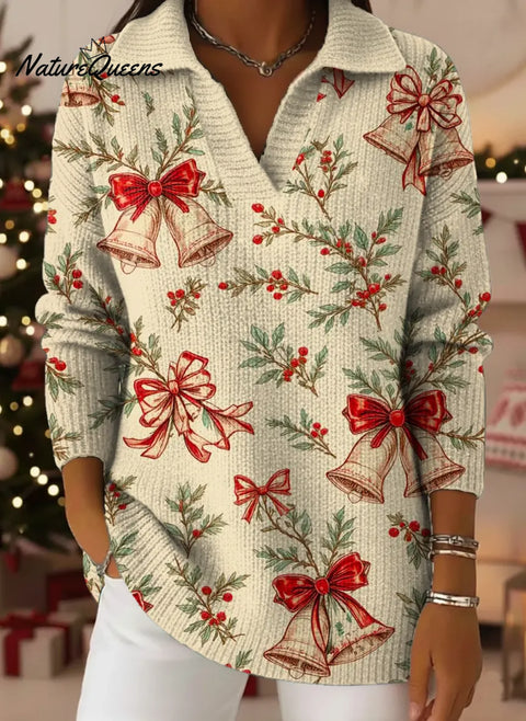 Women's Christmas Pattern Art Print Casual Cotton Sweater