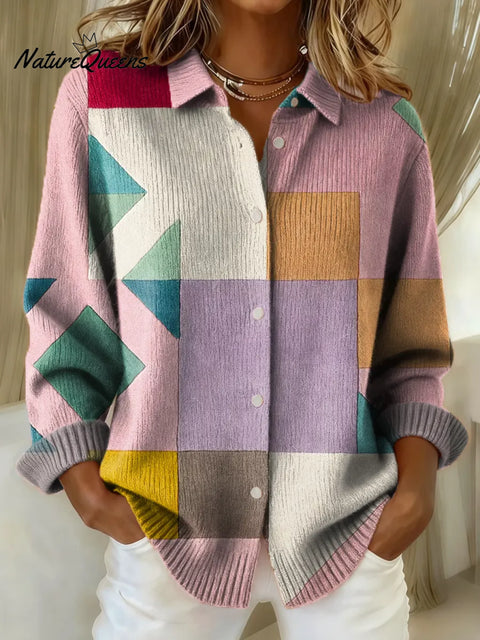 Women's Geometric Pattern Art Print Casual Cotton Knitted Sweater