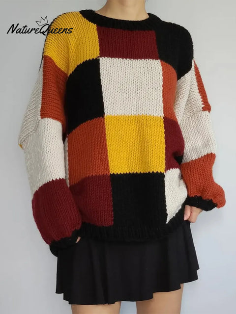 Women's Cozy Loose Plaid Pullover Sweater