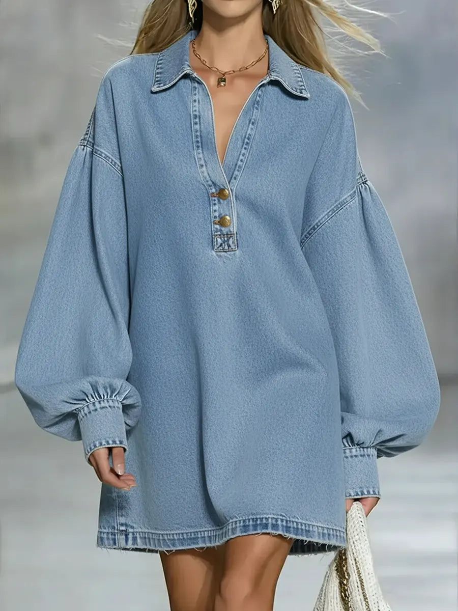 Women's Casual Lantern Sleeve Denim Dress
