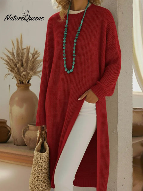 Elegant Cozy Slit Loose Knit Dress