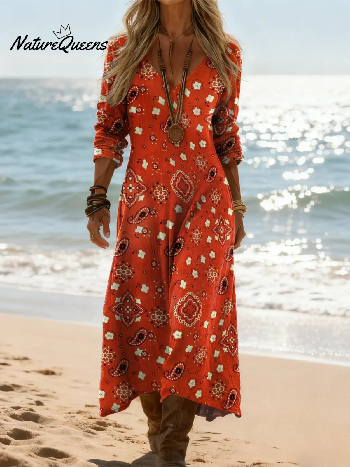 Women's Vintage Pattern Art Print Casual Cotton Dress