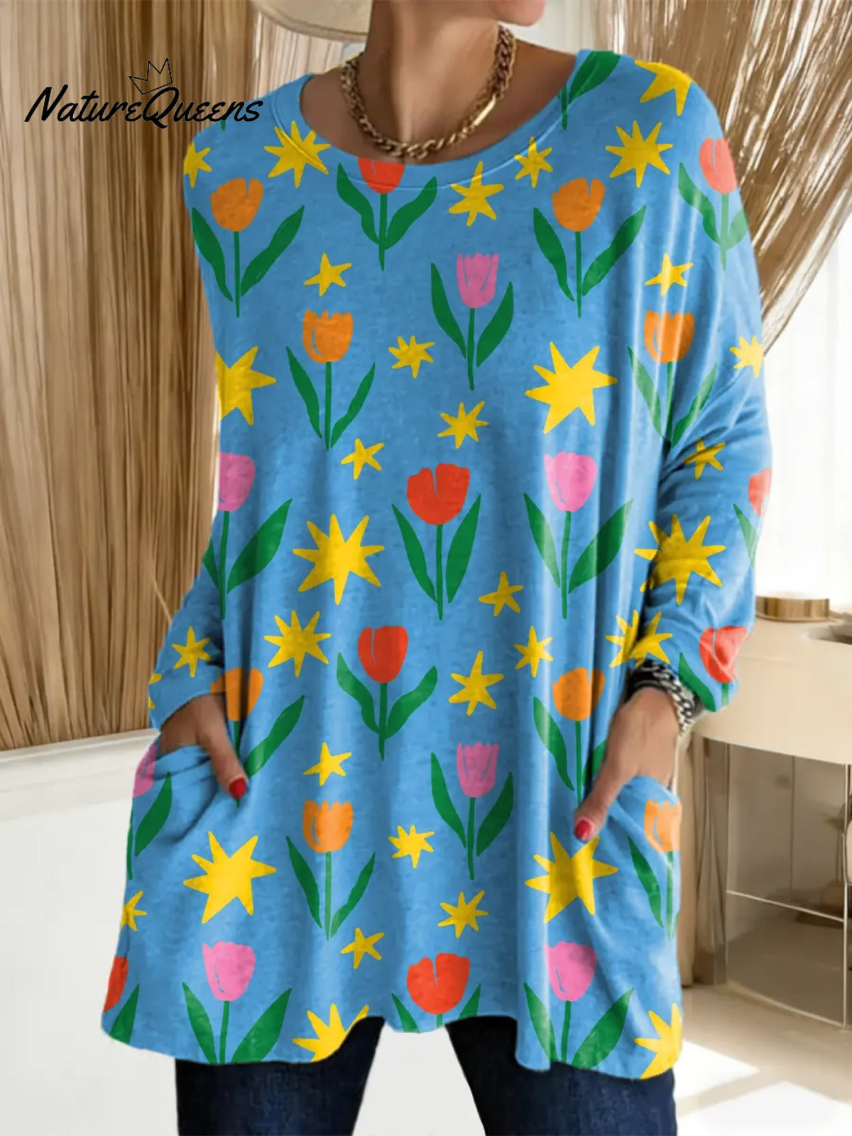 Women's Floral Pattern Art Print Casual Cotton T-shirt