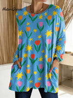 Women's Floral Pattern Art Print Casual Cotton T-shirt