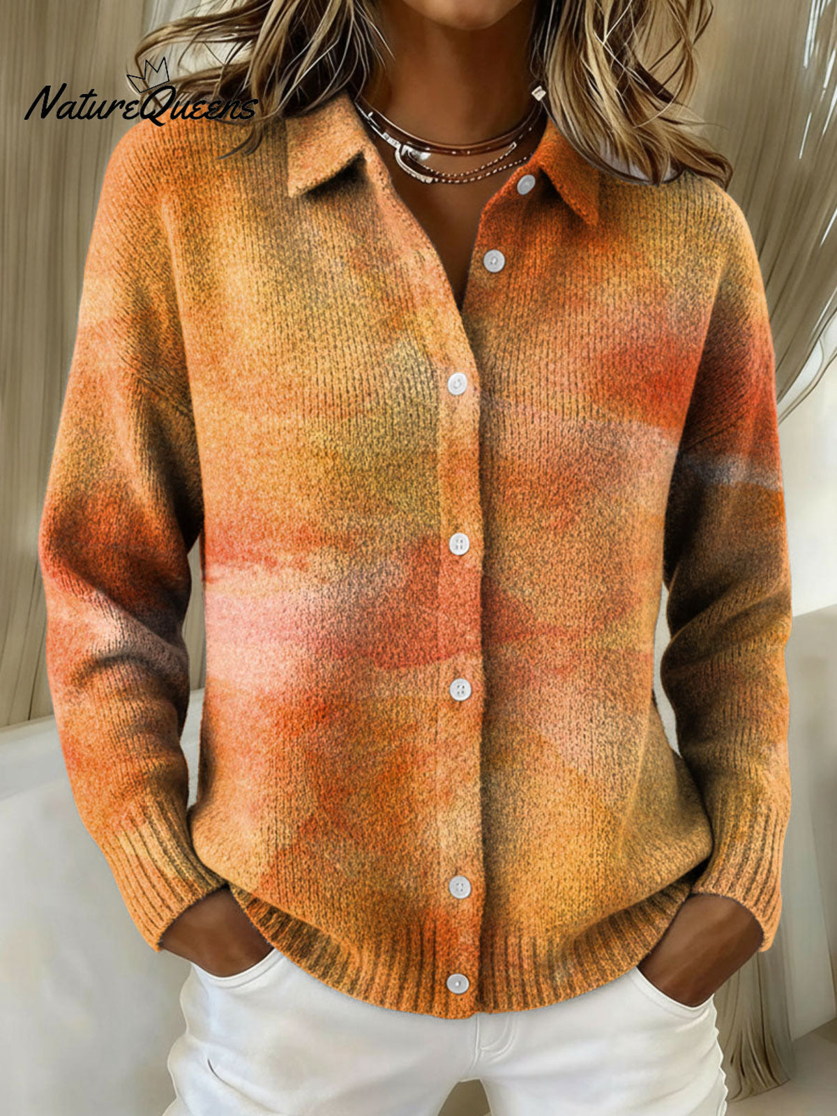 Gradient Cloud Mist Decorative Pattern Casual Shirt Collar Long Sleeve Sweater