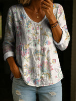 Women's Floral Pattern Art Print Casual Cotton Shirt