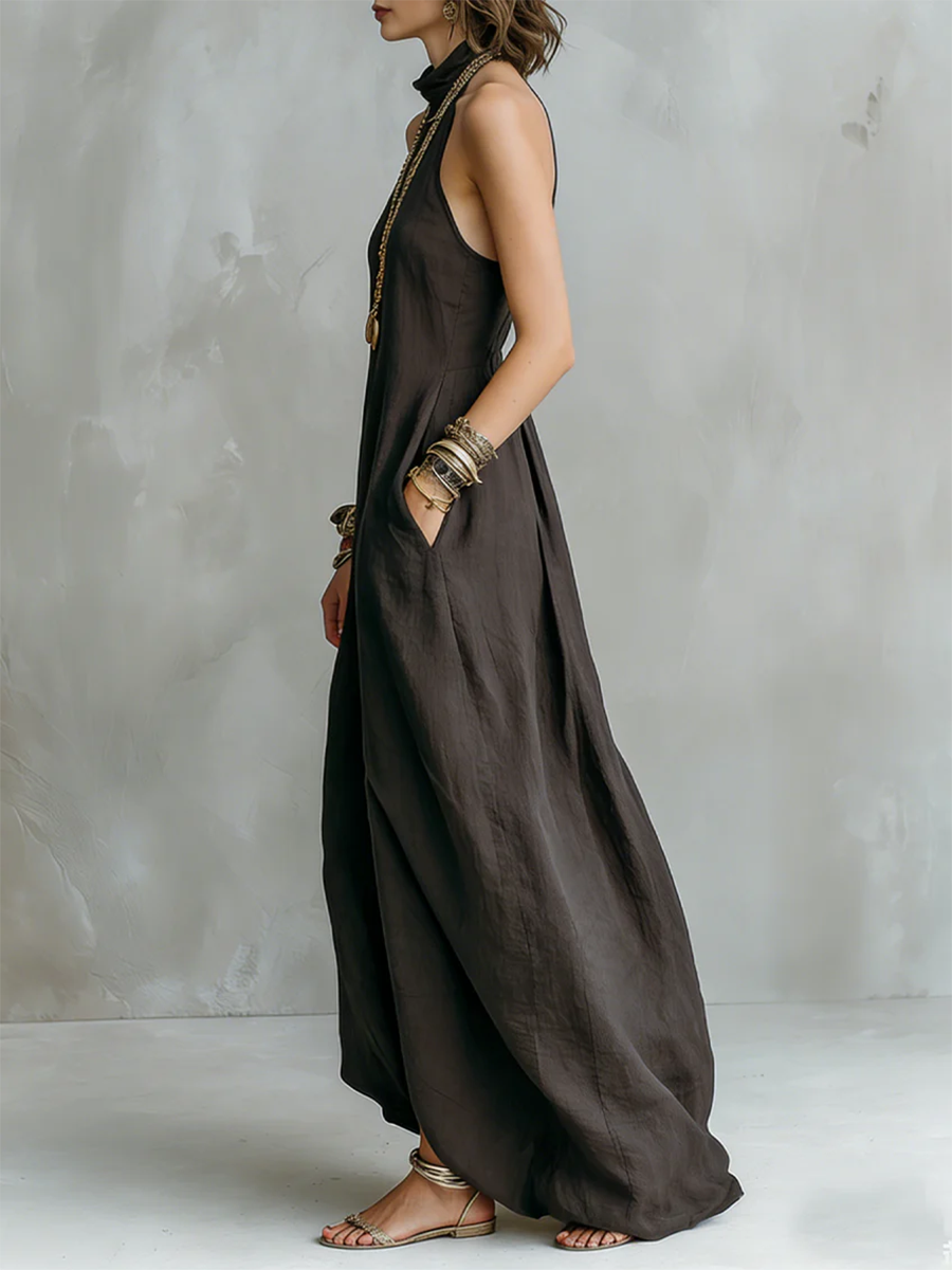 Minimalist Solid-color Halterneck Loose Maxi Dress