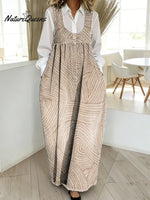 Women's Abstract Line Pattern Art Print Casual Cotton Denim Dress