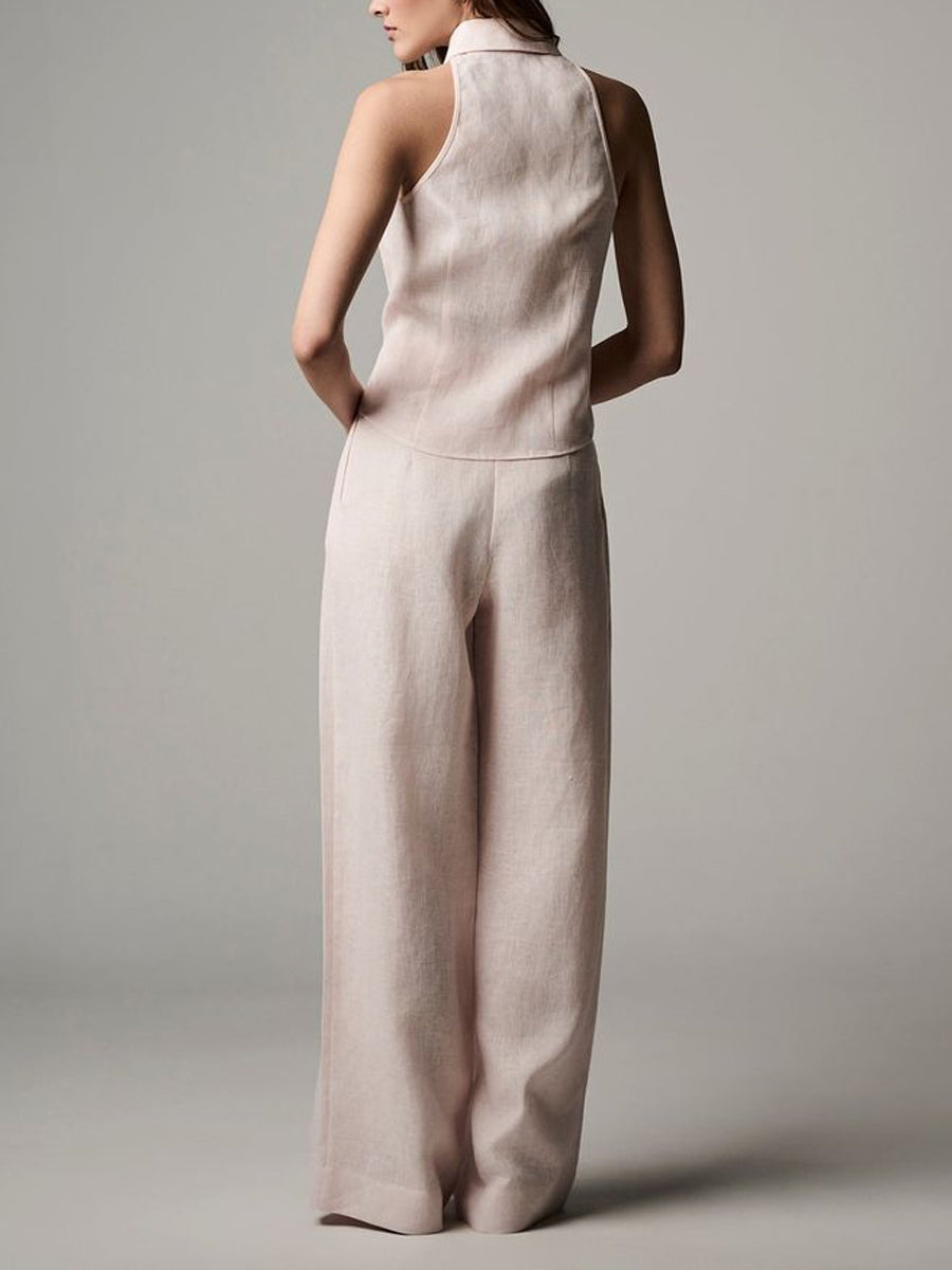 Women's Simple And Gentle Style Cotton Linen Set