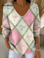 Diamond Christmas Printed Casual V-neck Sweater