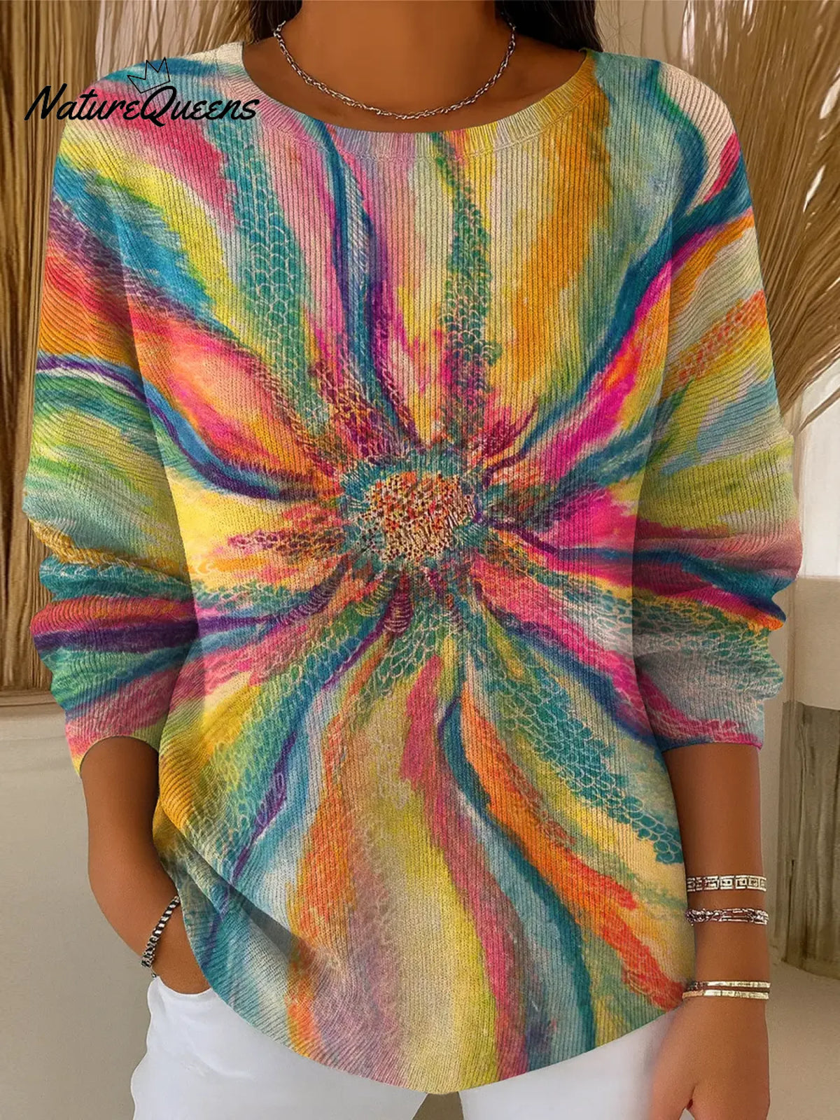 Women's Watercolor Flowers Casual Pullover Sweater