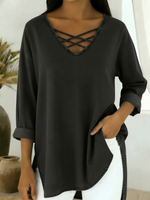 Casual Loose-fitting V-neck Denim Cotton Top