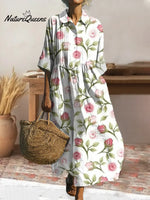 Women's Retro Floral Art Print Pleated Peter Pan Collar Casual Dress