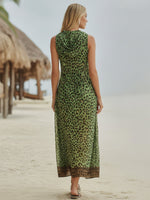 Women's Retro Casual Green Leopard Print Art Hooded Midi Dress