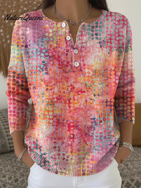 Gradient Dots Print Buttoned Cardigan Sweater