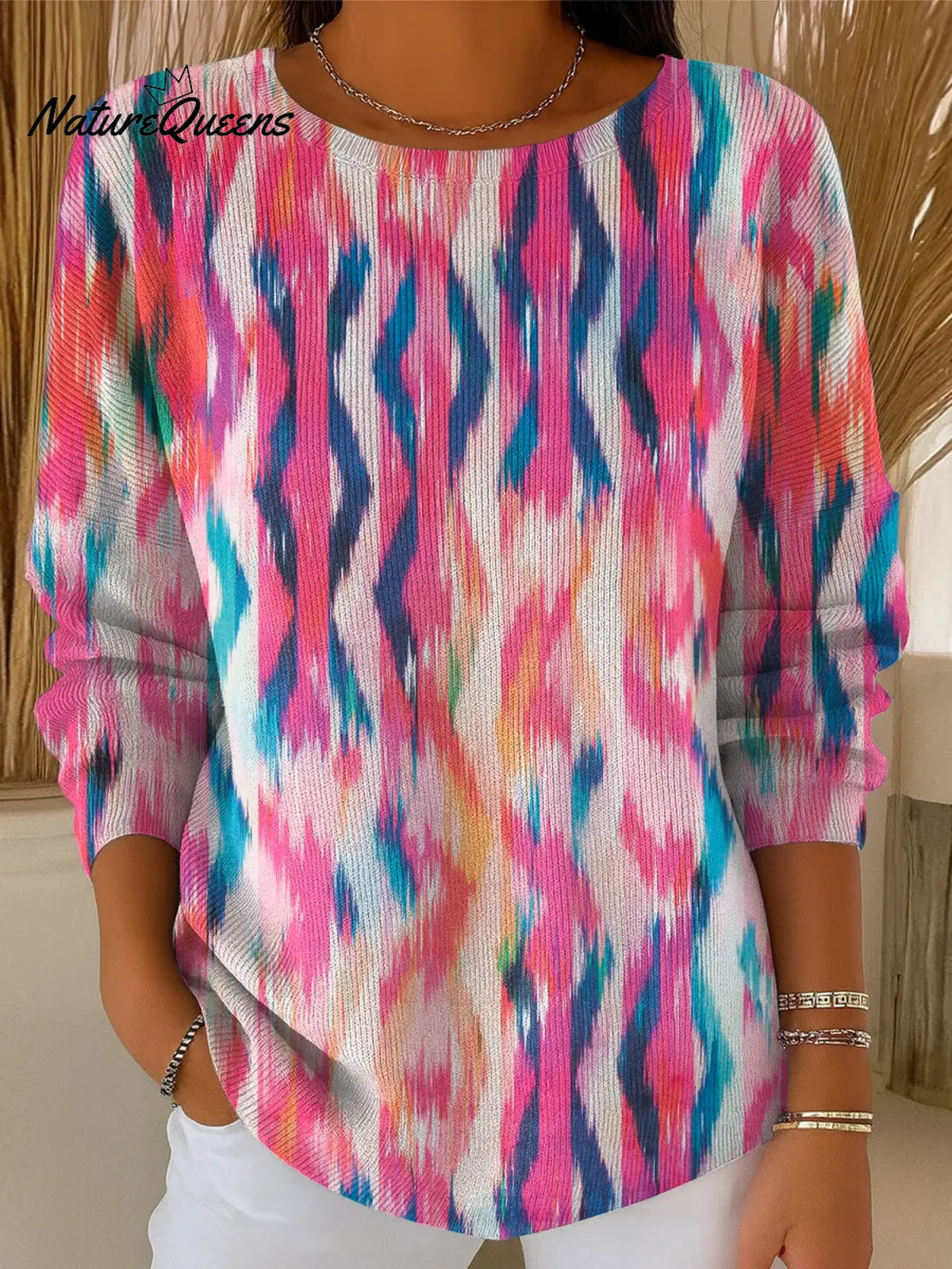 Women's Watercolor Stripes Casual Pullover Sweater