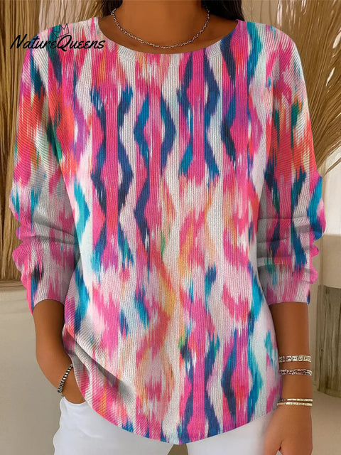 Women's Watercolor Stripes Casual Pullover Sweater