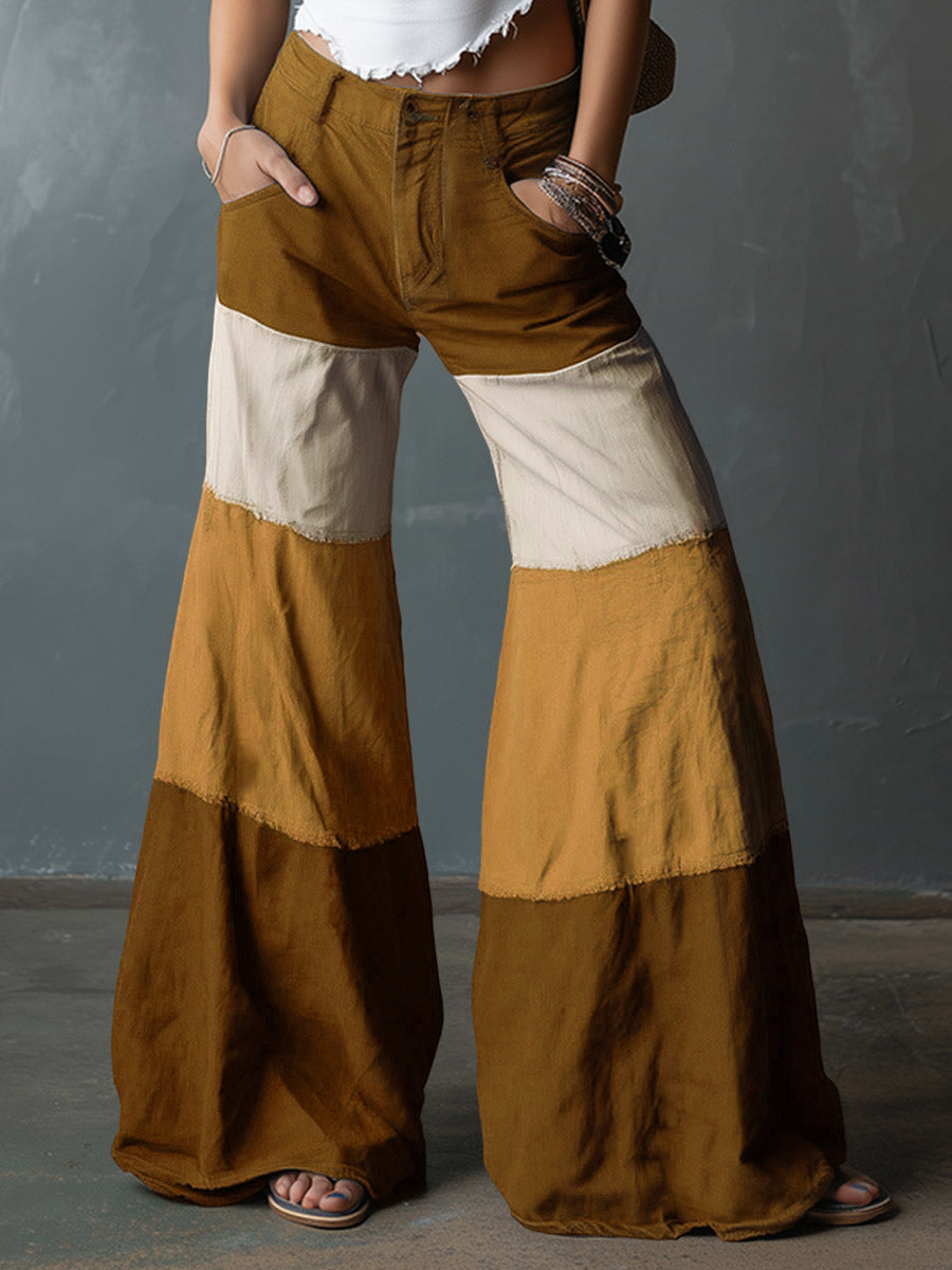 Women's High-waisted Loose-fit Color-block Wide-leg Pants