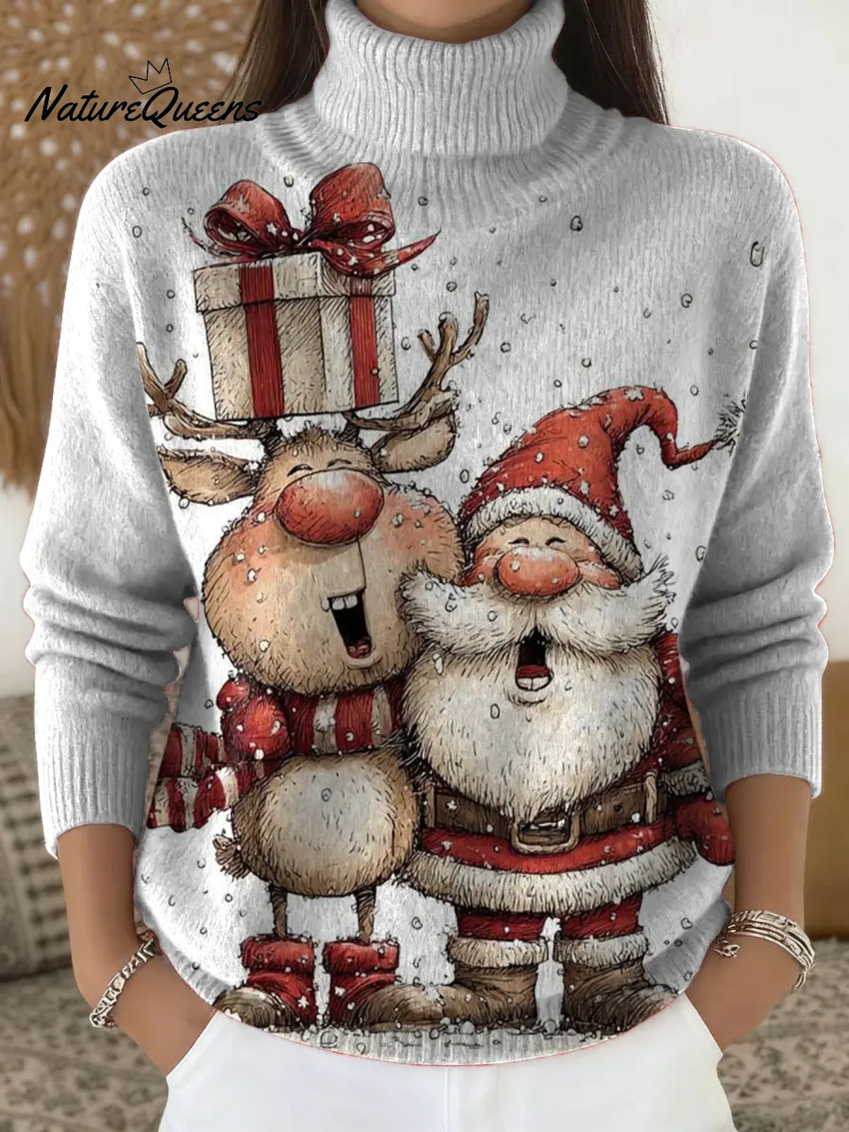 Women's Christmas Casual Printed Turtleneck Sweater
