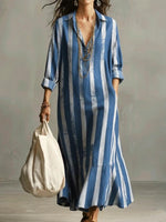 Retro Striped Ruffled Hem Dress