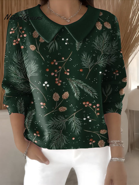 Christmas plant decoration pattern Casual Peter Pan Collar Sweater