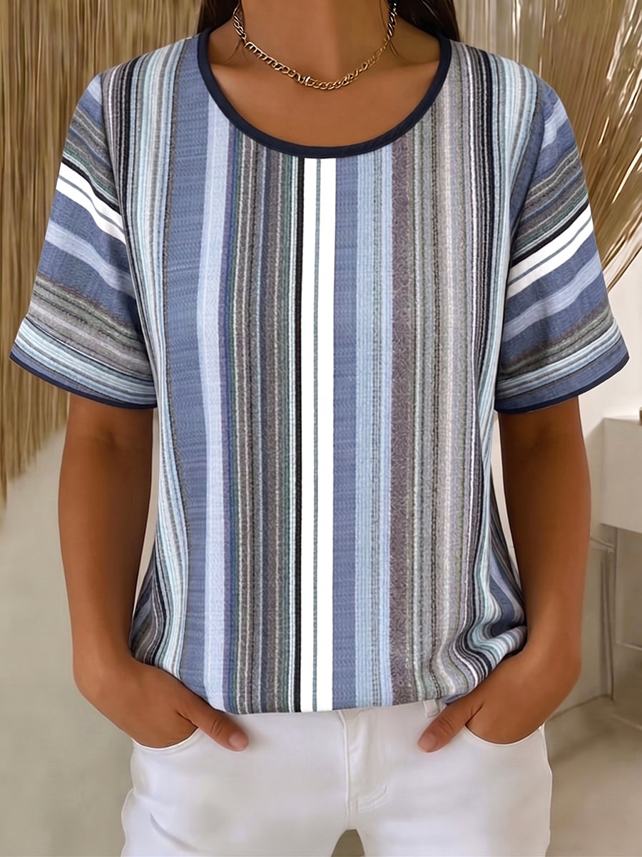 Cozy Artistic Striped Cotton-linen Shirt Blouse