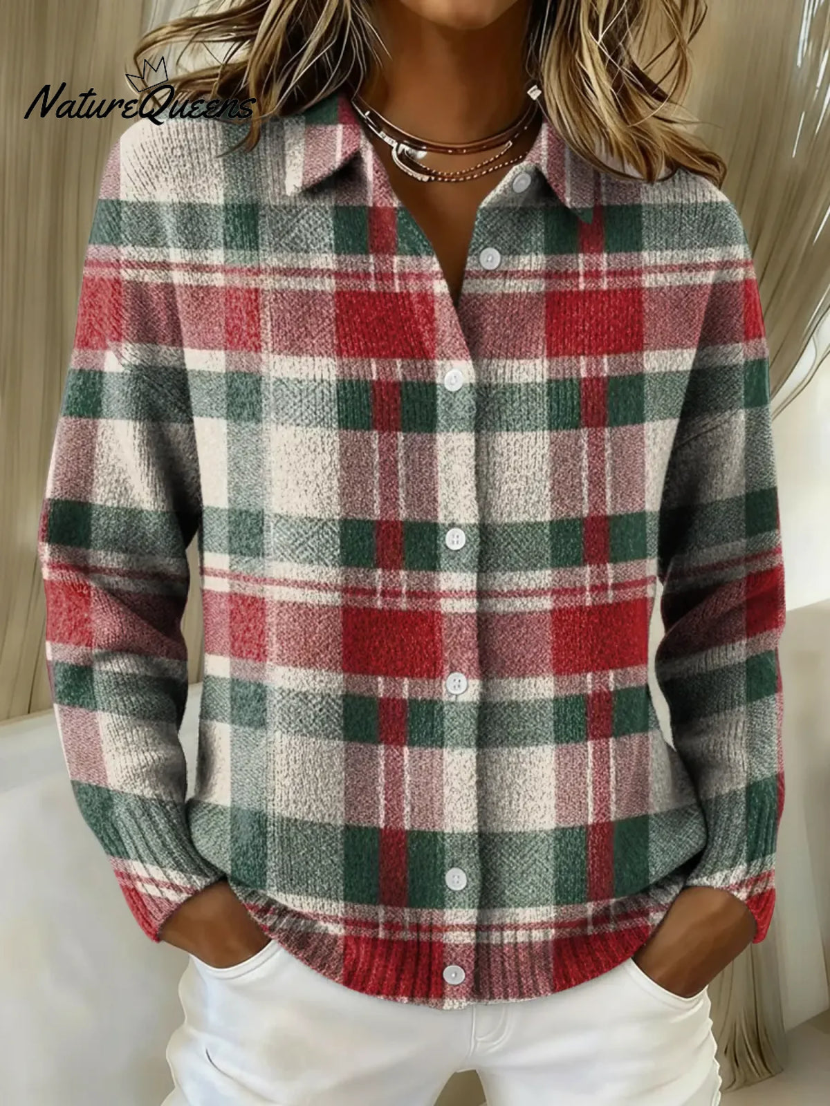 Women's Christmas Stripes Printed Collared Sweater