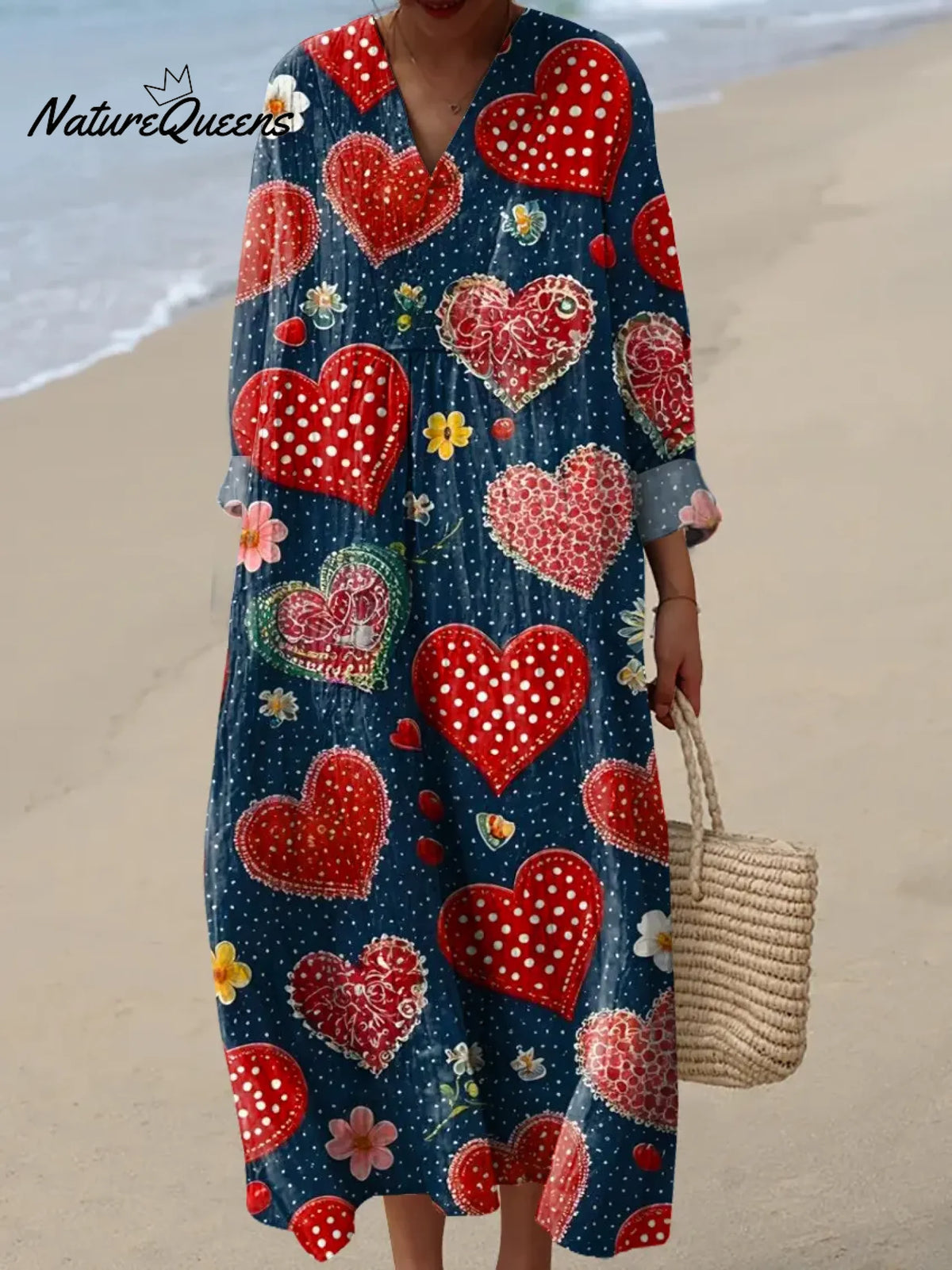 Women's Love Pattern Art Print Casual Cotton Dress