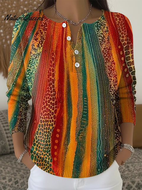 Women's Multicolor Pattern Art Print Buttoned Cardigan Sweater