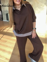 Women's Casual Striped Patchwork Cotton Sweatshirt And Pants Two-piece Set