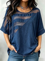 Stylish Casual Spliced organza And Denim Top