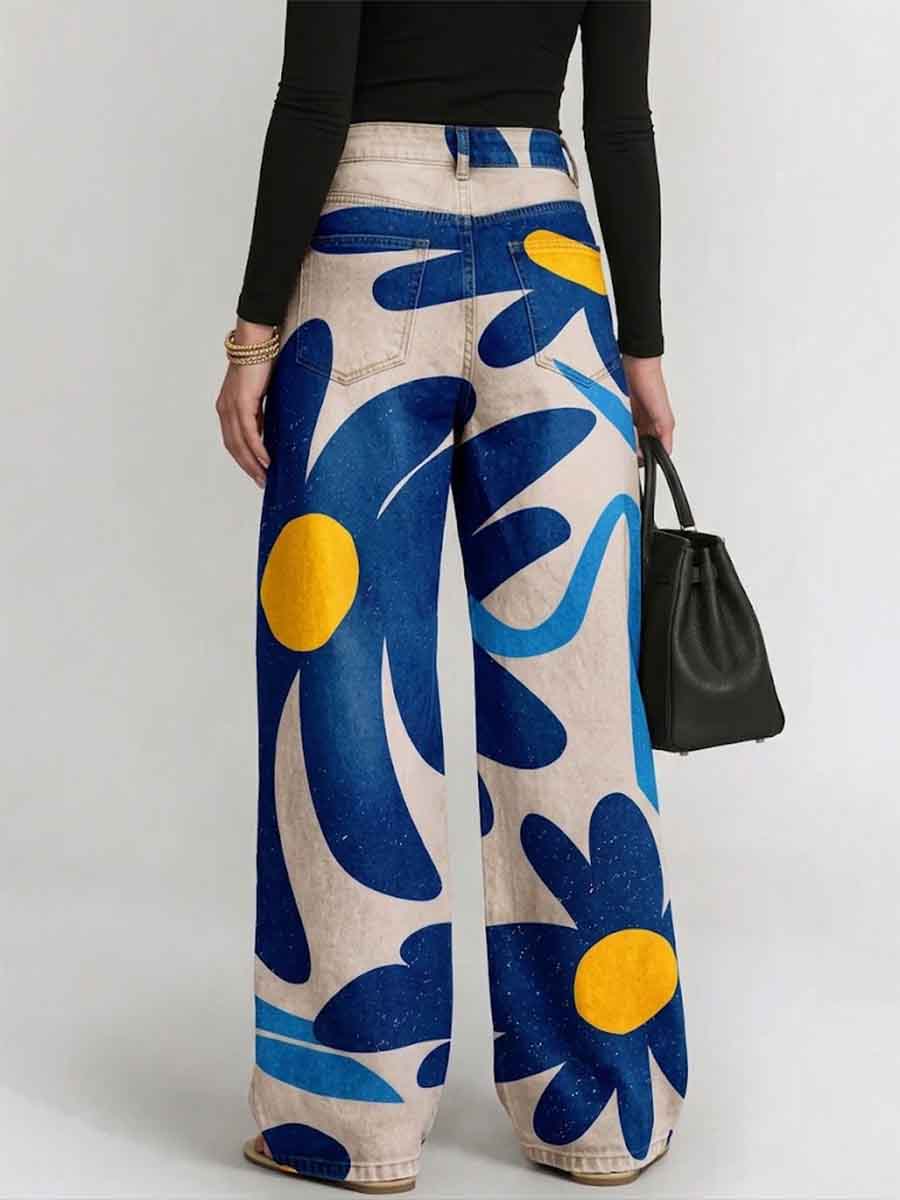 Vaqueros holgados de mujer con estampado floral vintage