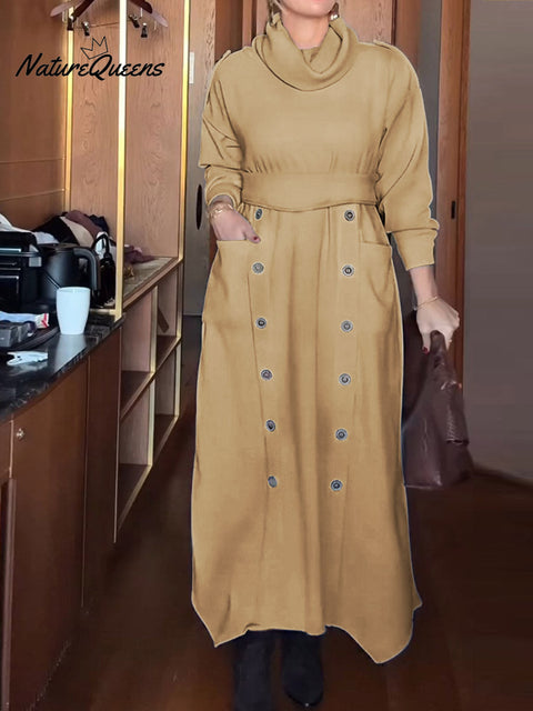 Women's Pile Neck Long Sleeve Casual Loose Knit Dress
