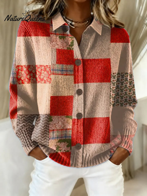 Women's Floral Geometric Pattern Art Print Casual Cotton Knitted Sweater