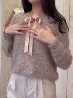 Women's Sparkling Tie-front Pullover Sweater