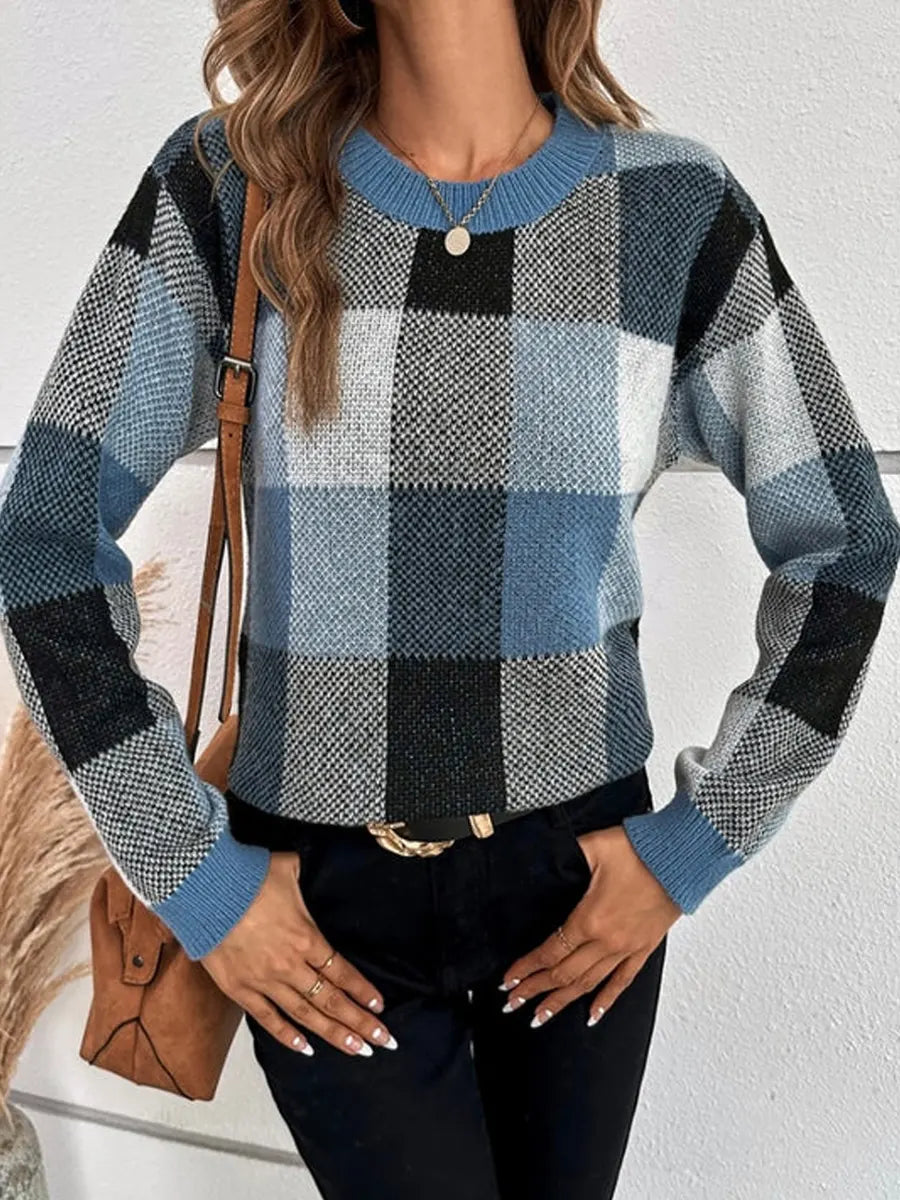 Women's Plaid Pattern Art Print Casual Cotton Sweater